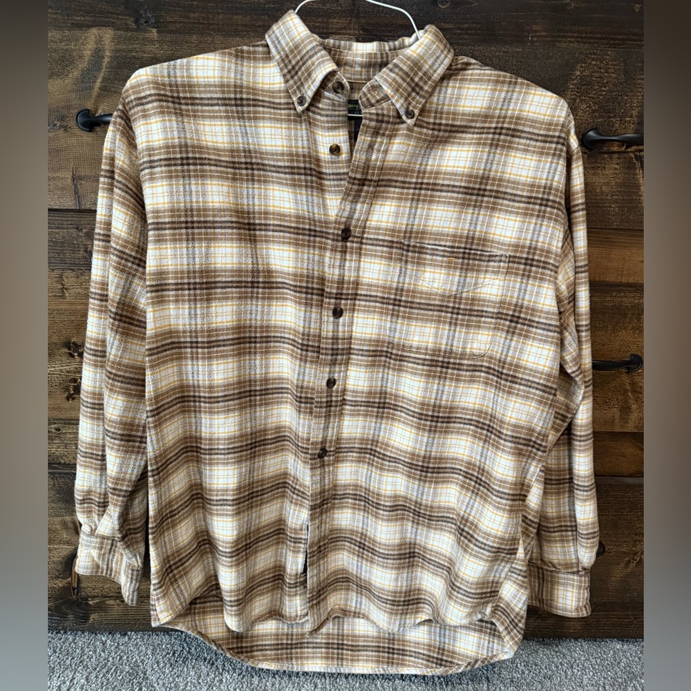 Men's Casual Plaid Button-Down Shirt in Brown and Tan